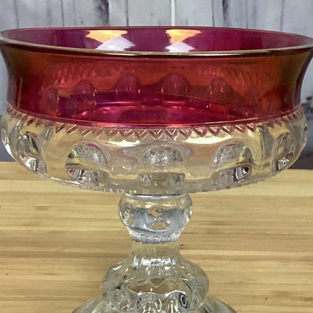 Vintage Indiana Glass Kings Crown Thumbprint Ruby Red Pedestal Compote